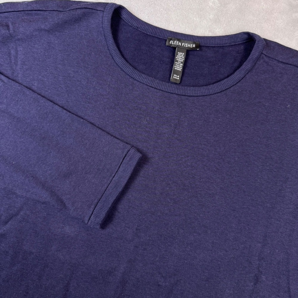 Eileen Fisher Long Sleeve Crew Neck Casual Top Organic Cotton Blend Womens M